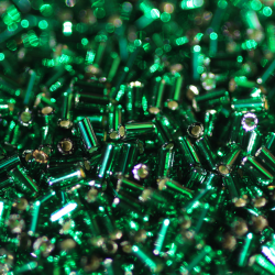 Japanese TOHO bugle beads, Silver-Lined Green Emerald (10 grams)