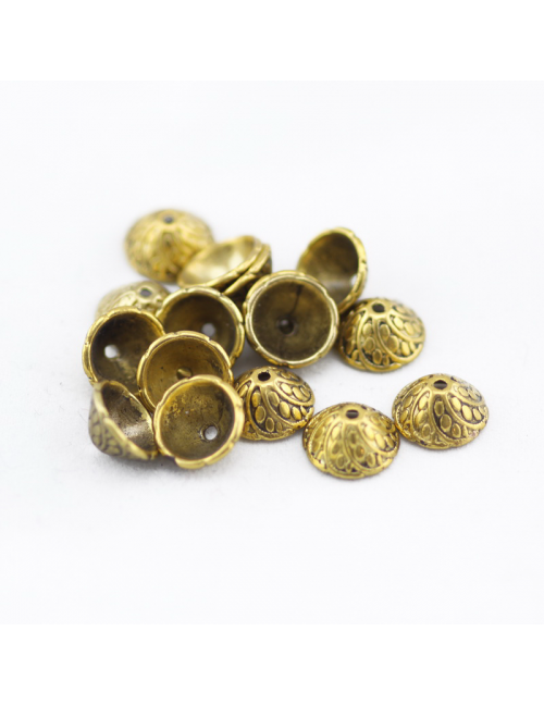 Tibetan Style Bead Caps, Golden color, 11 mm x 11 mm x 5 mm