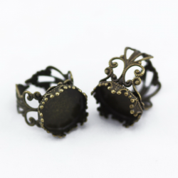 Cuff Filigree Brass Ring Components, Bronze color, Ring: 18 mm, Tray: 15 mm