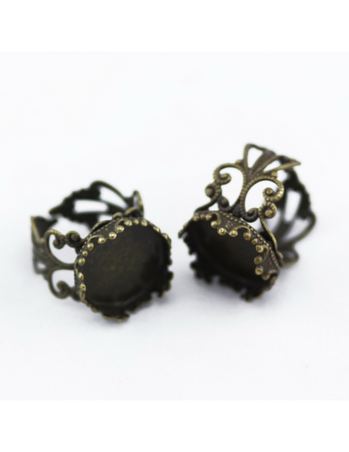 Cuff Filigree Brass Ring Components, Bronze color, Ring: 18 mm, Tray: 15 mm