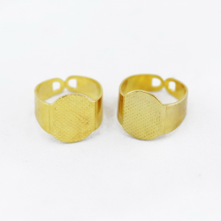 Cuff Pad Brass Ring Components, Golden color, Ring: 16 mm, Tray: 15 mm x 11 mm