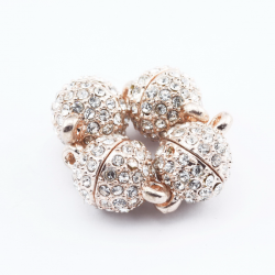 Alloy Magnetic Clasps with Rhinestone, Rose gold color, 16 mm x 10 mm
