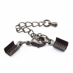 Brass Clip Ends with Chain and Clasp, Bronze color, Clasp: 7.5 mm x 37 mm, Chain: 3.5 mm x 50 mm