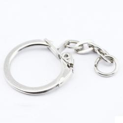 Lever Side Keyring & Long Chain Nickel Plated, Platinum color, 23 mm x 23 mm