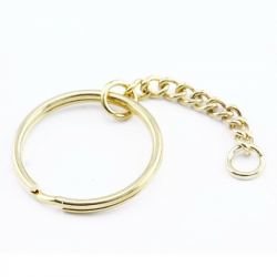 Metal Split Rings, Double Loop, with Chain, Golden color, 25 mm