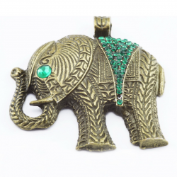 Zinc Alloy Pendants with Rhinestone, Elephant, Antique Bronze, 56 mm x 53 mm x 7 mm