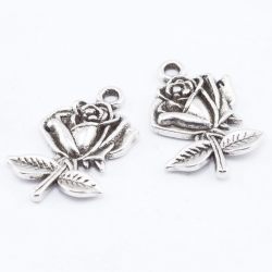 Tibetan Style Pendants, Rose, Antique Silver, 25.5 mm x 17.5 mm x 3 mm
