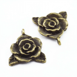 Alloy Pendants, Rose, Antique Bronze, 22 mm x 20 mm x 3 mm