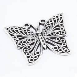 Alloy Pendants, Butterfly, Antique Silver, 39.5 mm x 34 mm x 2 mm