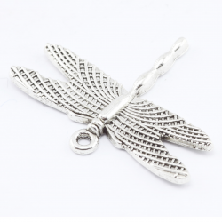 Alloy Pendants, Dragonfly, Antique Silver, 28 mm x 35.5 mm x 2 mm