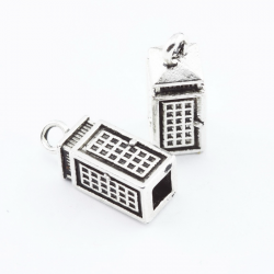 Alloy Pendants, Telephone Booth, Antique Silver, 23 mm x 8mm x 8 mm