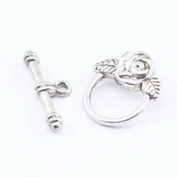 Alloy Toggle Clasps, Silver color, Ring: 18 mm x 19 mm, Bar: 24 mm x 4 mm
