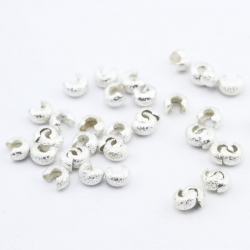 Brass Crimp Bead Covers, Silver color, 3.2 mm x 2 mm