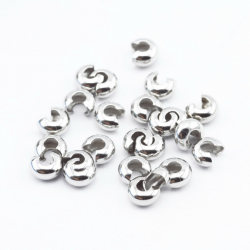 Brass Crimp Bead Covers, Silver color, 4 mm x 3 mm