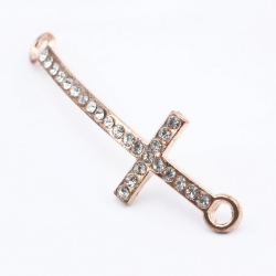 Alloy Links, Cross, Rose Gold color, 15 mm x 45 mm x 3 mm