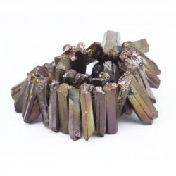 Akmens pērles, dabīgs kalnu kristāls, elektrolizēts, bronza, 25~44 mm x 9~13 mm x 10~16 mm