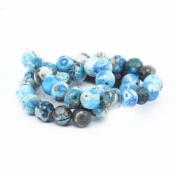 Akmens pērles, dabīgs ugunīgais ahāts, zils, 10 mm