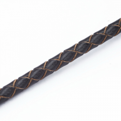 Environmental Braided Leather Cord, Black, Thickness: 6.0 mm